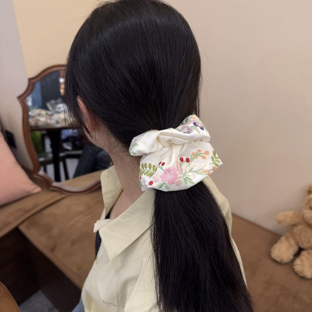 Floral Embroidery Hair Tie Scrunchie