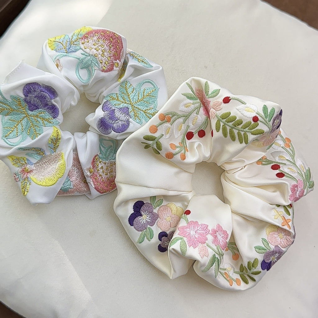 Floral Embroidery Hair Tie Scrunchie
