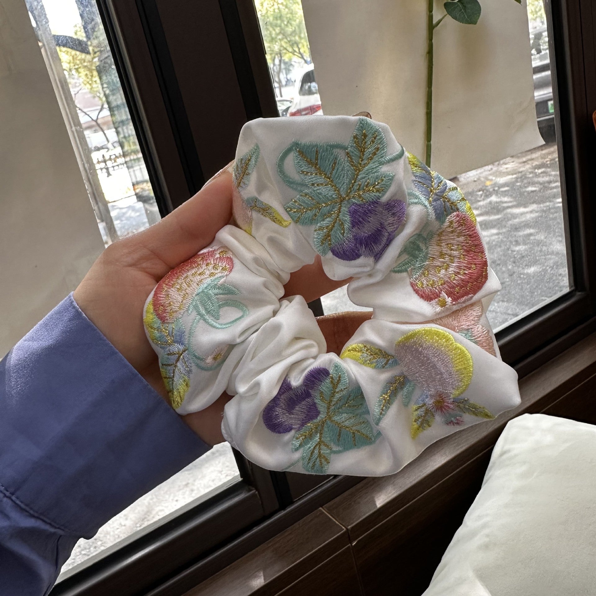 Floral Embroidery Hair Tie Scrunchie